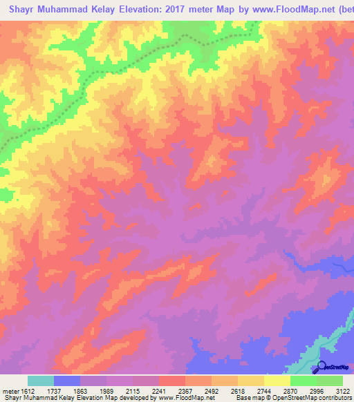 Shayr Muhammad Kelay,Afghanistan Elevation Map