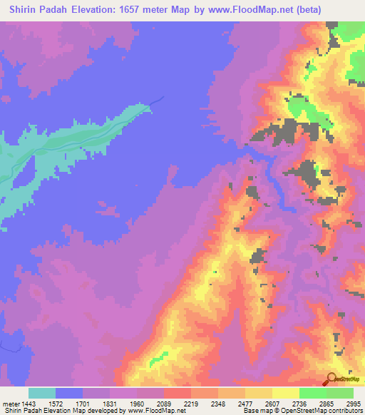 Shirin Padah,Afghanistan Elevation Map