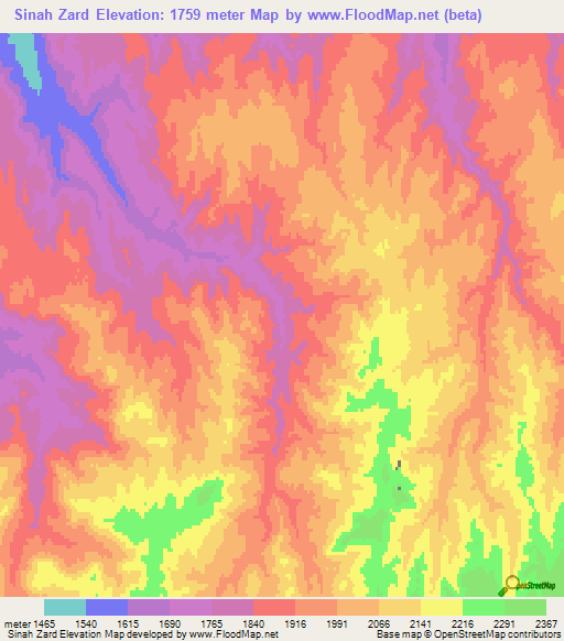 Sinah Zard,Afghanistan Elevation Map