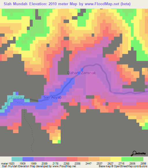 Siah Mundah,Afghanistan Elevation Map