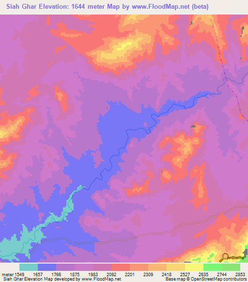 Siah Ghar,Afghanistan Elevation Map