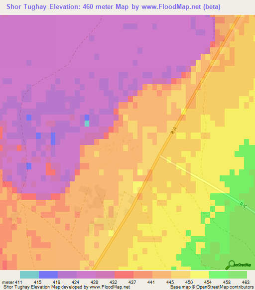 Shor Tughay,Afghanistan Elevation Map
