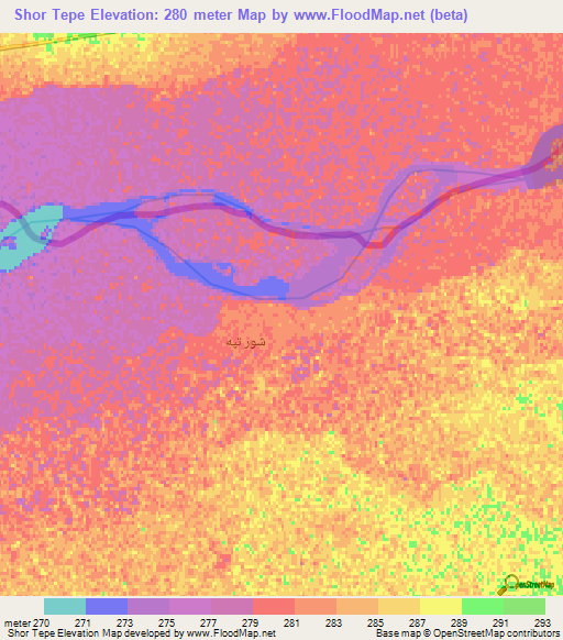 Shor Tepe,Afghanistan Elevation Map
