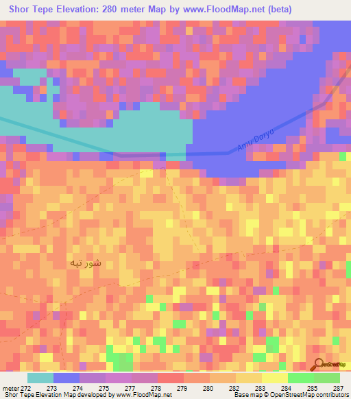Shor Tepe,Afghanistan Elevation Map