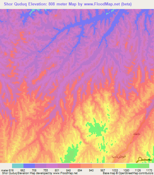 Shor Quduq,Afghanistan Elevation Map