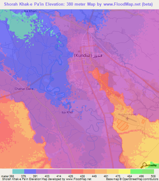 Shorah Khak-e Pa'in,Afghanistan Elevation Map