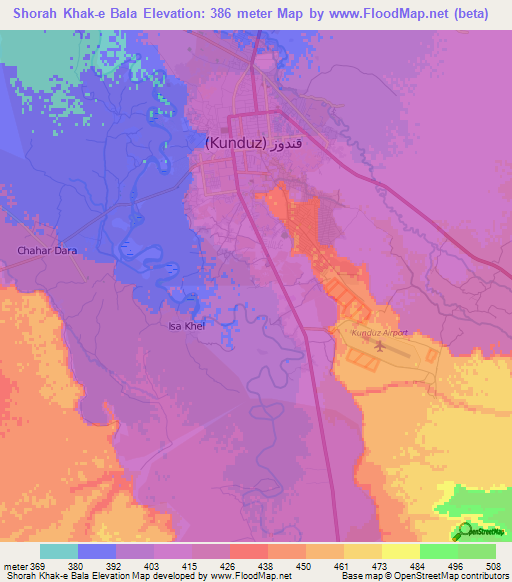 Shorah Khak-e Bala,Afghanistan Elevation Map