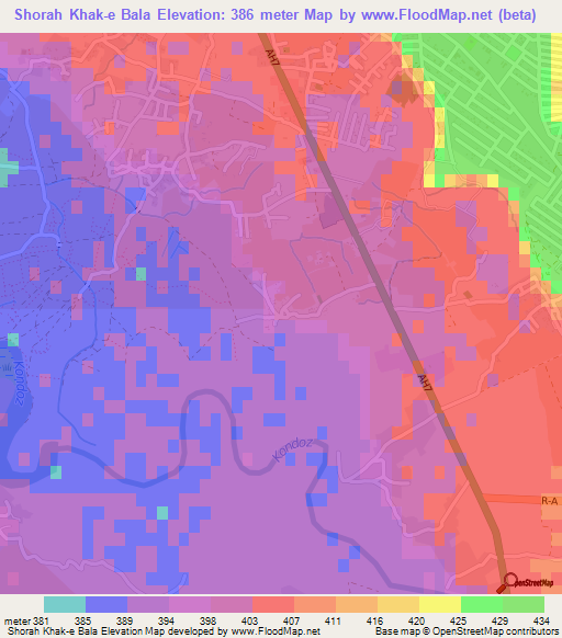 Shorah Khak-e Bala,Afghanistan Elevation Map