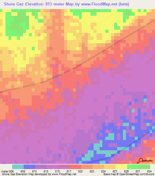 Shora Gaz,Afghanistan Elevation Map