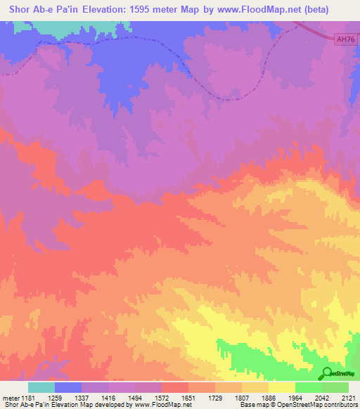 Shor Ab-e Pa'in,Afghanistan Elevation Map