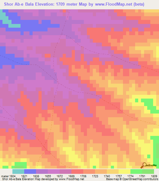 Shor Ab-e Bala,Afghanistan Elevation Map