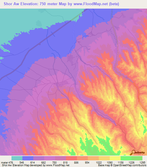 Shor Aw,Afghanistan Elevation Map