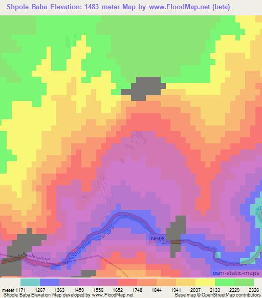 Shpole Baba,Afghanistan Elevation Map