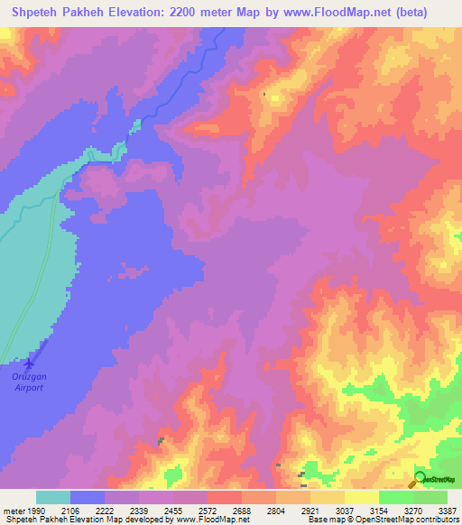 Shpeteh Pakheh,Afghanistan Elevation Map