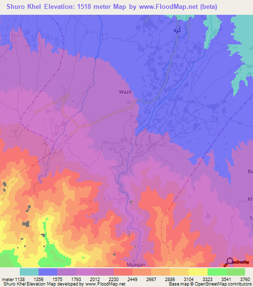 Shuro Khel,Afghanistan Elevation Map