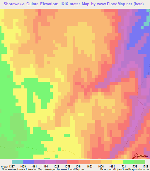 Shorawak-e Qulara,Afghanistan Elevation Map