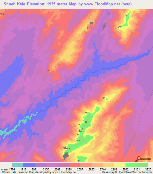 Shnah Kala,Afghanistan Elevation Map