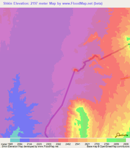Shkin,Afghanistan Elevation Map