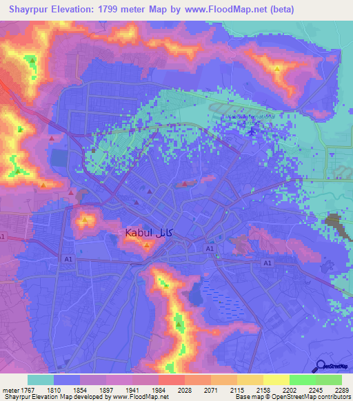 Shayrpur,Afghanistan Elevation Map