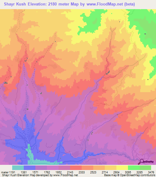 Shayr Kush,Afghanistan Elevation Map