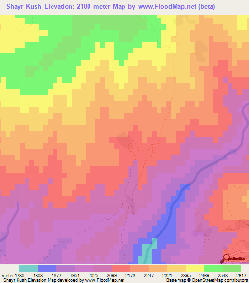 Shayr Kush,Afghanistan Elevation Map
