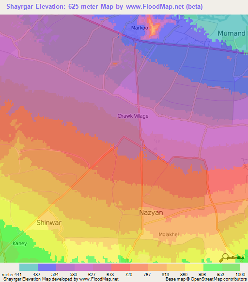 Shayrgar,Afghanistan Elevation Map