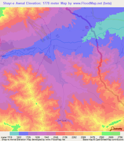 Shayr-e Awnal,Afghanistan Elevation Map