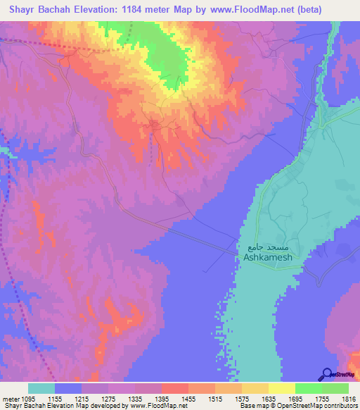 Shayr Bachah,Afghanistan Elevation Map