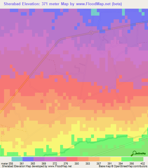 Sherabad,Afghanistan Elevation Map