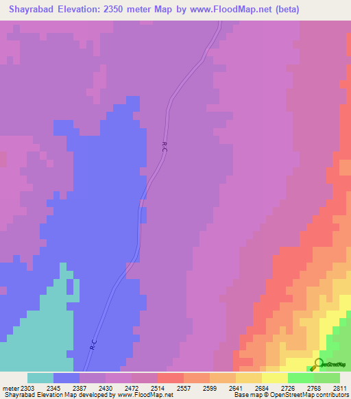 Shayrabad,Afghanistan Elevation Map