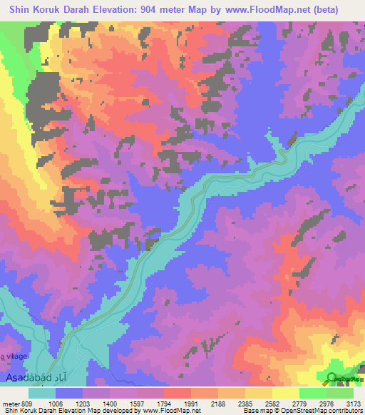 Shin Koruk Darah,Afghanistan Elevation Map