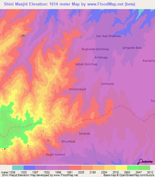 Shini Masjid,Afghanistan Elevation Map