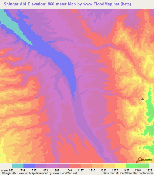 Shingar Abi,Afghanistan Elevation Map