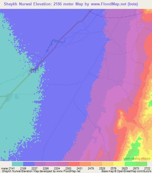 Shaykh Nurwal,Afghanistan Elevation Map