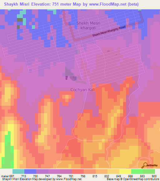 Shaykh Misri,Afghanistan Elevation Map