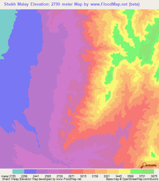 Shekh Malay,Afghanistan Elevation Map