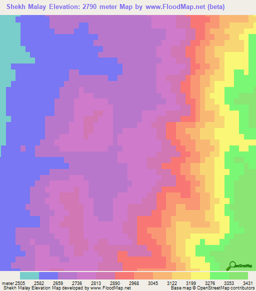 Shekh Malay,Afghanistan Elevation Map