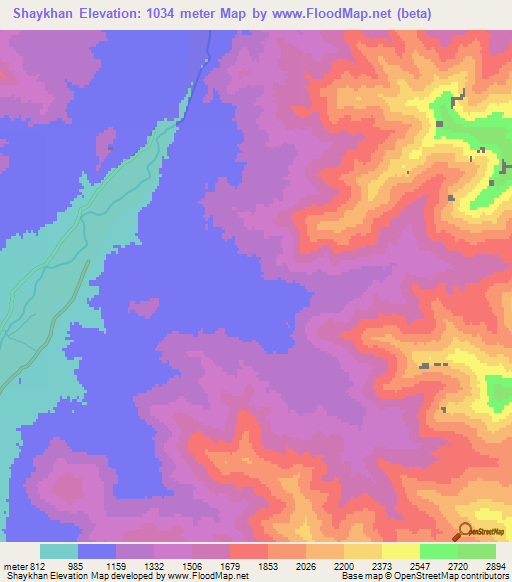 Shaykhan,Afghanistan Elevation Map