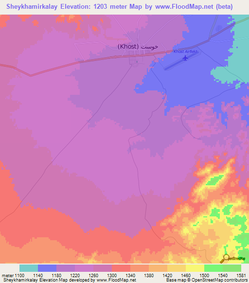 Sheykhamirkalay,Afghanistan Elevation Map