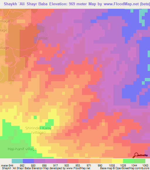 Shaykh `Ali Shayr Baba,Afghanistan Elevation Map