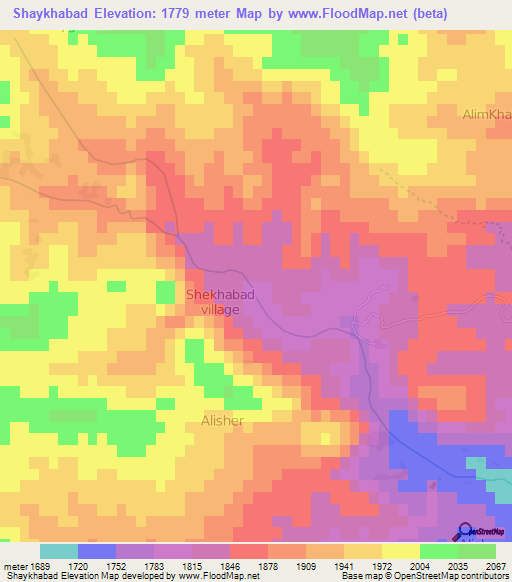 Shaykhabad,Afghanistan Elevation Map