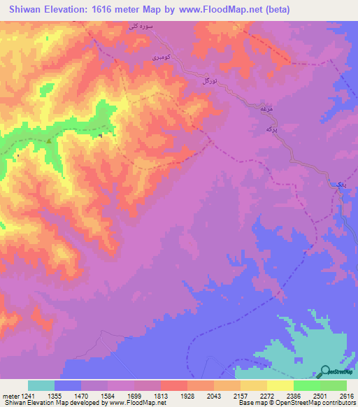 Shiwan,Afghanistan Elevation Map