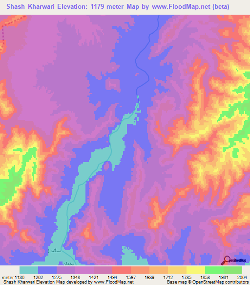 Shash Kharwari,Afghanistan Elevation Map