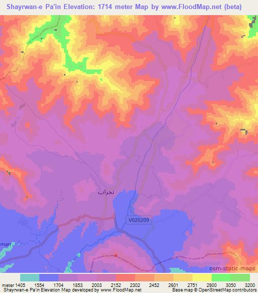 Shayrwan-e Pa'in,Afghanistan Elevation Map