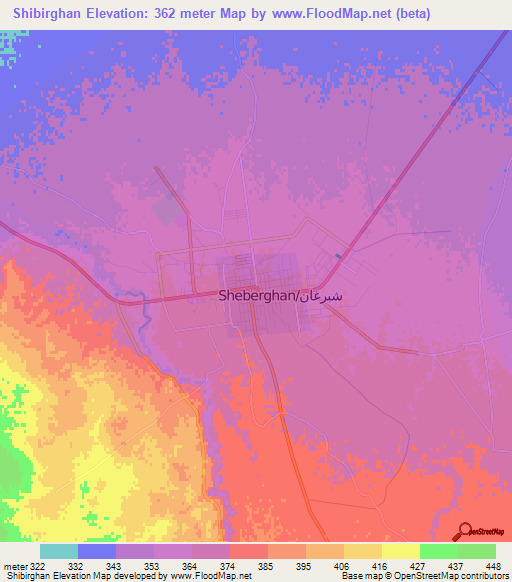 Shibirghan,Afghanistan Elevation Map