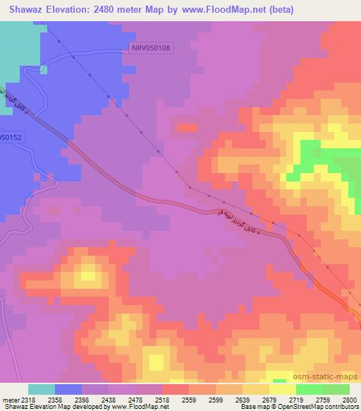 Shawaz,Afghanistan Elevation Map