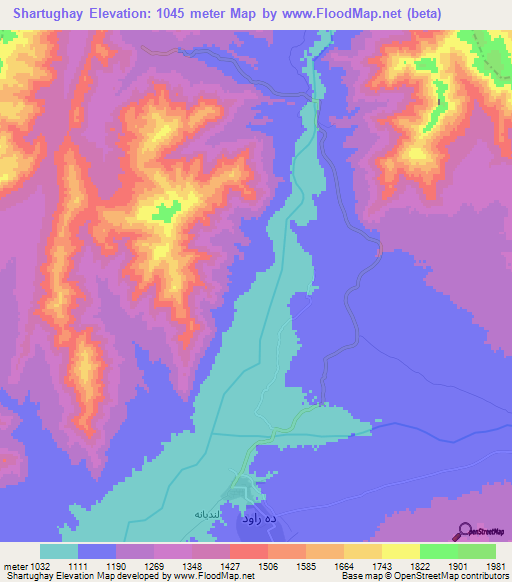 Shartughay,Afghanistan Elevation Map