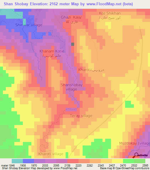 Shan Shobay,Afghanistan Elevation Map