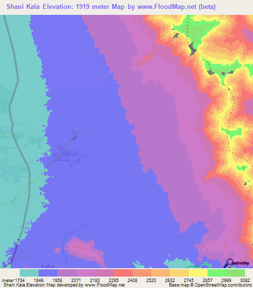 Shani Kala,Afghanistan Elevation Map