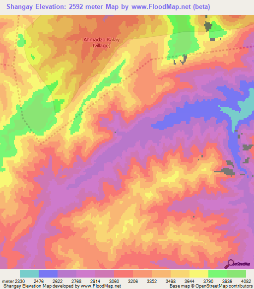 Shangay,Afghanistan Elevation Map